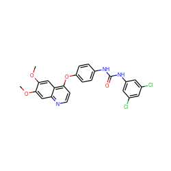 COc1cc2nccc(Oc3ccc(NC(=O)Nc4cc(Cl)cc(Cl)c4)cc3)c2cc1OC ZINC000013610163