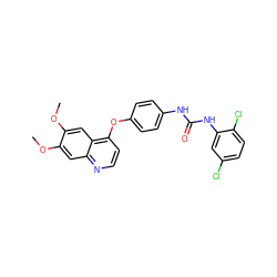 COc1cc2nccc(Oc3ccc(NC(=O)Nc4cc(Cl)ccc4Cl)cc3)c2cc1OC ZINC000013610153