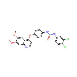 COc1cc2nccc(Oc3ccc(NC(=O)Nc4ccc(Cl)c(Cl)c4)cc3)c2cc1OC ZINC000013610159