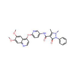 COc1cc2nccc(Oc3ccc(NC(=O)c4c(C)n(C)n(-c5ccccc5)c4=O)cn3)c2cc1OC ZINC000084652645