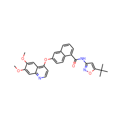 COc1cc2nccc(Oc3ccc4c(C(=O)Nc5cc(C(C)(C)C)on5)cccc4c3)c2cc1OC ZINC000029133975