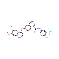 COc1cc2nccc(Oc3ccc4c(C(=O)Nc5ccc(Cl)c(C(F)(F)F)c5)cccc4c3)c2cc1OC ZINC000029134181