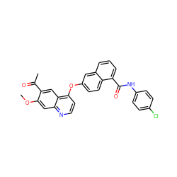 COc1cc2nccc(Oc3ccc4c(C(=O)Nc5ccc(Cl)cc5)cccc4c3)c2cc1C(C)=O ZINC000064531926