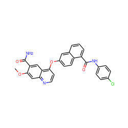 COc1cc2nccc(Oc3ccc4c(C(=O)Nc5ccc(Cl)cc5)cccc4c3)c2cc1C(N)=O ZINC000029135610