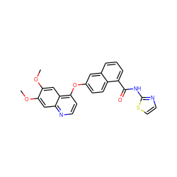 COc1cc2nccc(Oc3ccc4c(C(=O)Nc5nccs5)cccc4c3)c2cc1OC ZINC000029134094