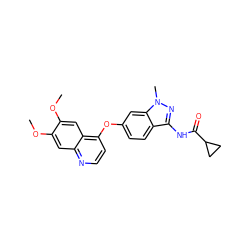 COc1cc2nccc(Oc3ccc4c(NC(=O)C5CC5)nn(C)c4c3)c2cc1OC ZINC000040866340