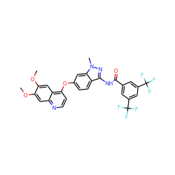 COc1cc2nccc(Oc3ccc4c(NC(=O)c5cc(C(F)(F)F)cc(C(F)(F)F)c5)nn(C)c4c3)c2cc1OC ZINC000044307877