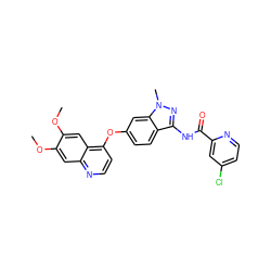 COc1cc2nccc(Oc3ccc4c(NC(=O)c5cc(Cl)ccn5)nn(C)c4c3)c2cc1OC ZINC000040392862