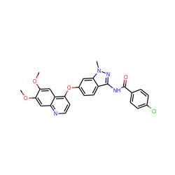 COc1cc2nccc(Oc3ccc4c(NC(=O)c5ccc(Cl)cc5)nn(C)c4c3)c2cc1OC ZINC000034560817