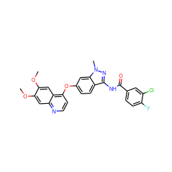 COc1cc2nccc(Oc3ccc4c(NC(=O)c5ccc(F)c(Cl)c5)nn(C)c4c3)c2cc1OC ZINC000040392636