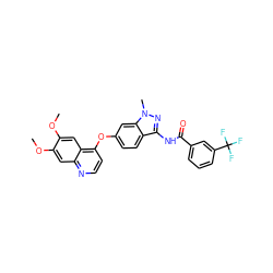 COc1cc2nccc(Oc3ccc4c(NC(=O)c5cccc(C(F)(F)F)c5)nn(C)c4c3)c2cc1OC ZINC000043200299