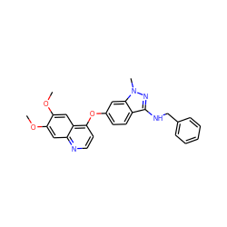 COc1cc2nccc(Oc3ccc4c(NCc5ccccc5)nn(C)c4c3)c2cc1OC ZINC000040394208