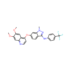 COc1cc2nccc(Oc3ccc4c(Nc5ccc(C(F)(F)F)cc5)nn(C)c4c3)c2cc1OC ZINC000040864500