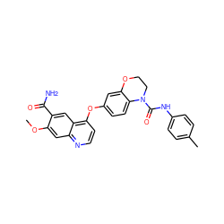 COc1cc2nccc(Oc3ccc4c(c3)OCCN4C(=O)Nc3ccc(C)cc3)c2cc1C(N)=O ZINC000029134179