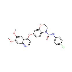 COc1cc2nccc(Oc3ccc4c(c3)OCCN4C(=O)Nc3ccc(Cl)cc3)c2cc1OC ZINC000016052728