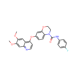 COc1cc2nccc(Oc3ccc4c(c3)OCCN4C(=O)Nc3ccc(F)cc3)c2cc1OC ZINC000029134362