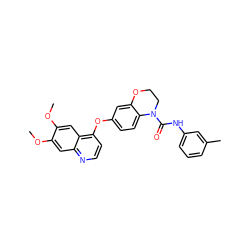 COc1cc2nccc(Oc3ccc4c(c3)OCCN4C(=O)Nc3cccc(C)c3)c2cc1OC ZINC000029134477