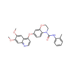 COc1cc2nccc(Oc3ccc4c(c3)OCCN4C(=O)Nc3ccccc3C)c2cc1OC ZINC000029134481