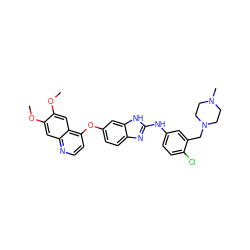 COc1cc2nccc(Oc3ccc4nc(Nc5ccc(Cl)c(CN6CCN(C)CC6)c5)[nH]c4c3)c2cc1OC ZINC000023359459