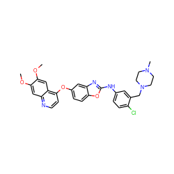 COc1cc2nccc(Oc3ccc4oc(Nc5ccc(Cl)c(CN6CCN(C)CC6)c5)nc4c3)c2cc1OC ZINC000023359481