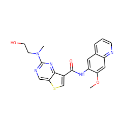 COc1cc2ncccc2cc1NC(=O)c1csc2cnc(N(C)CCO)nc12 ZINC000113653129