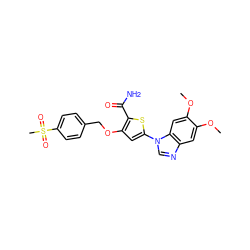 COc1cc2ncn(-c3cc(OCc4ccc(S(C)(=O)=O)cc4)c(C(N)=O)s3)c2cc1OC ZINC000019795632