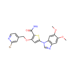 COc1cc2ncn(-c3cc(OCc4ccnc(Br)c4)c(C(N)=O)s3)c2cc1OC ZINC000040404978