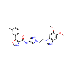 COc1cc2ncn(CCn3cc(NC(=O)c4ncoc4-c4cccc(C)c4)cn3)c2cc1OC ZINC000201579726