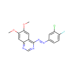 COc1cc2ncnc(/N=N/c3ccc(F)c(Cl)c3)c2cc1OC ZINC000012341531