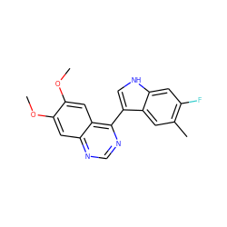 COc1cc2ncnc(-c3c[nH]c4cc(F)c(C)cc34)c2cc1OC ZINC000040899115