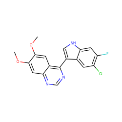 COc1cc2ncnc(-c3c[nH]c4cc(F)c(Cl)cc34)c2cc1OC ZINC000040913817