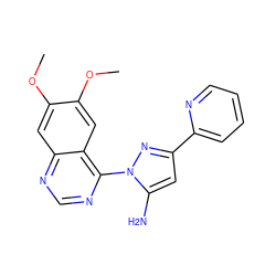 COc1cc2ncnc(-n3nc(-c4ccccn4)cc3N)c2cc1OC ZINC000653689385