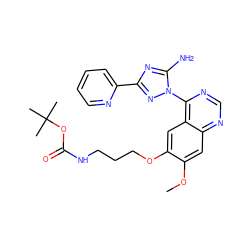 COc1cc2ncnc(-n3nc(-c4ccccn4)nc3N)c2cc1OCCCNC(=O)OC(C)(C)C ZINC000653689438