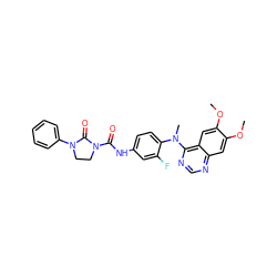 COc1cc2ncnc(N(C)c3ccc(NC(=O)N4CCN(c5ccccc5)C4=O)cc3F)c2cc1OC ZINC000045288402