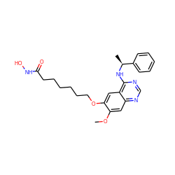 COc1cc2ncnc(N[C@@H](C)c3ccccc3)c2cc1OCCCCCCC(=O)NO ZINC000045366816