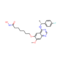 COc1cc2ncnc(N[C@H](C)c3ccc(F)cc3)c2cc1OCCCCCCC(=O)NO ZINC000056851064