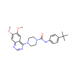 COc1cc2ncnc(N3CCN(C(=O)Nc4ccc(C(C)(C)C)cc4)CC3)c2cc1OC ZINC000013474780