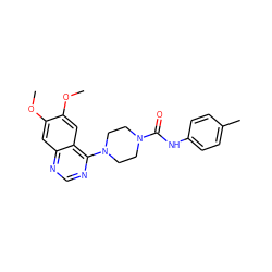 COc1cc2ncnc(N3CCN(C(=O)Nc4ccc(C)cc4)CC3)c2cc1OC ZINC000013474775