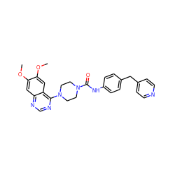 COc1cc2ncnc(N3CCN(C(=O)Nc4ccc(Cc5ccncc5)cc4)CC3)c2cc1OC ZINC000013474805