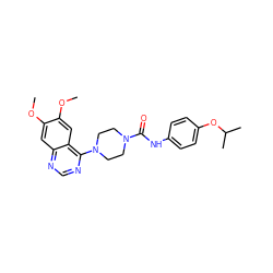 COc1cc2ncnc(N3CCN(C(=O)Nc4ccc(OC(C)C)cc4)CC3)c2cc1OC ZINC000013474784