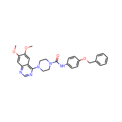 COc1cc2ncnc(N3CCN(C(=O)Nc4ccc(OCc5ccccc5)cc4)CC3)c2cc1OC ZINC000013474786