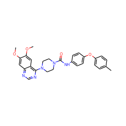 COc1cc2ncnc(N3CCN(C(=O)Nc4ccc(Oc5ccc(C)cc5)cc4)CC3)c2cc1OC ZINC000013474800