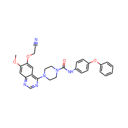 COc1cc2ncnc(N3CCN(C(=O)Nc4ccc(Oc5ccccc5)cc4)CC3)c2cc1OCC#N ZINC000013528688