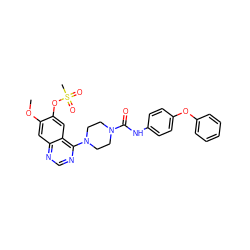 COc1cc2ncnc(N3CCN(C(=O)Nc4ccc(Oc5ccccc5)cc4)CC3)c2cc1OS(C)(=O)=O ZINC000027553307