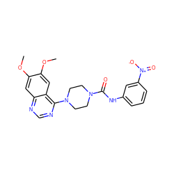 COc1cc2ncnc(N3CCN(C(=O)Nc4cccc([N+](=O)[O-])c4)CC3)c2cc1OC ZINC000013474767