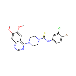 COc1cc2ncnc(N3CCN(C(=S)Nc4ccc(Br)c(Cl)c4)CC3)c2cc1OC ZINC000042202560