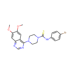 COc1cc2ncnc(N3CCN(C(=S)Nc4ccc(Br)cc4)CC3)c2cc1OC ZINC000013474814