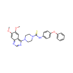 COc1cc2ncnc(N3CCN(C(=S)Nc4ccc(Oc5ccccc5)cc4)CC3)c2cc1OC ZINC000013474820