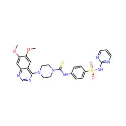 COc1cc2ncnc(N3CCN(C(=S)Nc4ccc(S(=O)(=O)Nc5ncccn5)cc4)CC3)c2cc1OC ZINC000118787214