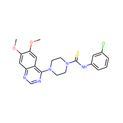 COc1cc2ncnc(N3CCN(C(=S)Nc4cccc(Cl)c4)CC3)c2cc1OC ZINC000013474812